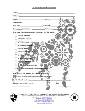 Fillable Online LPB VOLUNTEER INFORMATION FORM Fax Email Print PdfFiller