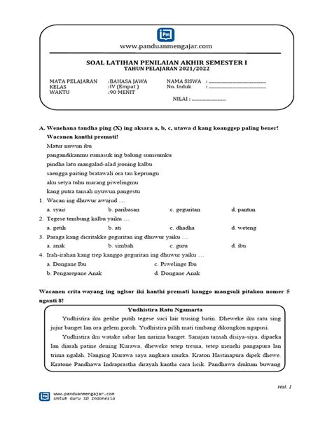 Soal Pas Bahasa Jawa Kelas 4 Sem 1 Baru Pdf