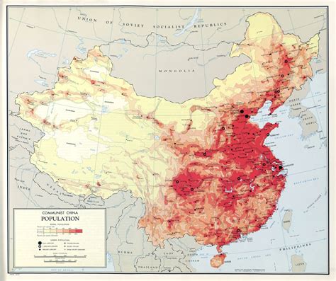 A gran escala detallado población mapa de China comunista 1967