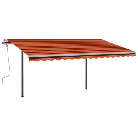 Auvent manuel rétractable avec poteaux 4x3 5 m Orange et marron