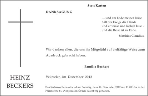 Traueranzeigen Von Heinz Beckers Aachen Gedenkt