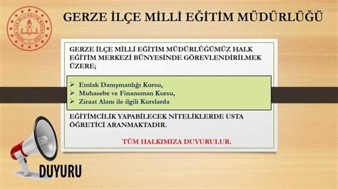 GERZE İLÇE MİLLİ EĞİTİM MÜDÜRLÜĞÜNDEN DUYURULUR