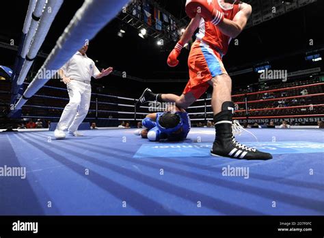 Boxer's knock out, during an amateur boxing match during the AIBA World ...