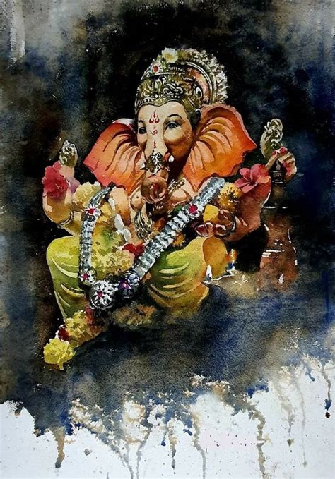 Lord Ganesha Hand Painted Painting On Canvas G (Without Frame) - SoulSpaze