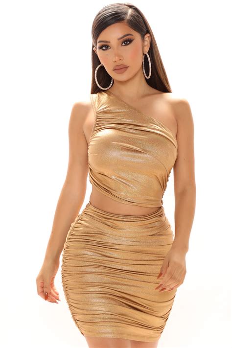 Seize The Night Metallic Mini Dress Gold Fashion Nova Dresses