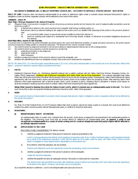 2 Helzberg V Valley Civil Procedure Subject Matter Jurisdiction