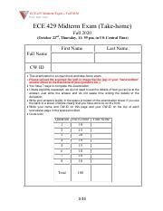 ECE429 MidTerm Take Home F2020 2 Pdf ECE429 Midterm Exam Fall 2020