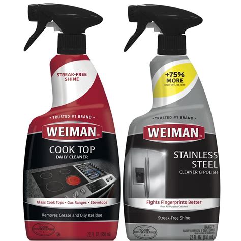 Weiman 22 Oz Stovetop Cleaner For Daily Use Spray And 22 Oz Stainless Steel Cleaner And Polish