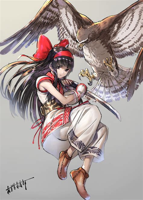 Safebooru 1girl Ainu Clothes Azuma Kyoutarou Artist Bird Black Hair