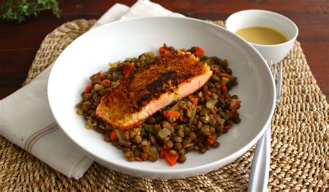 Paris Via New York Mustard Crusted Salmon With Lentils