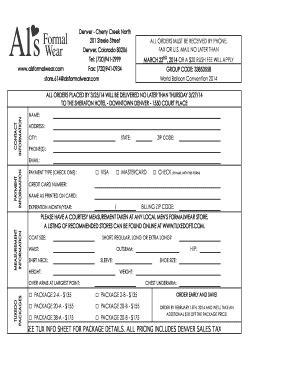 Fillable Online SEE TUX INFO SHEET FOR PACKAGE DETAILS ALL PRICING