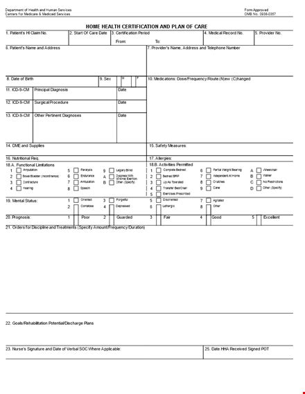 Home Health Care Plan Template - Review, Information & Collection