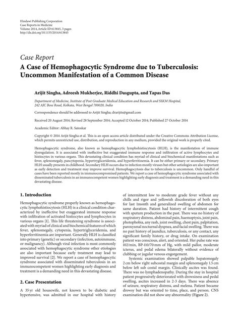 Solution A Case Of Hemophagocytic Syndrome Due To Tuberculosis