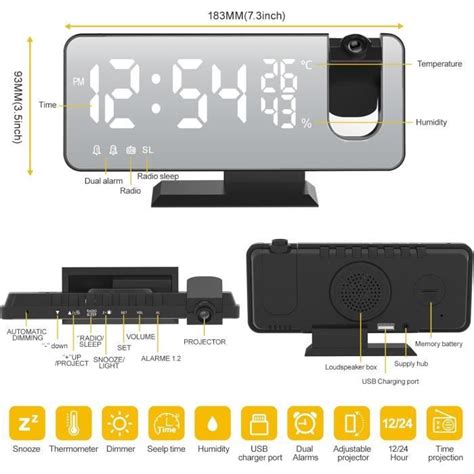 Ehskzjh Radio Reveil Projection Plafond Reveil Projecteur Avec Radio