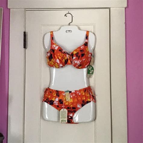 Vintage 1970 S Bikini 2 Piece Mod Swim Suit Deadstock Retains Original Tags Orange Blue Yellow