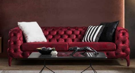 Red Fabric Chesterfield Sofa | Baci Living Room