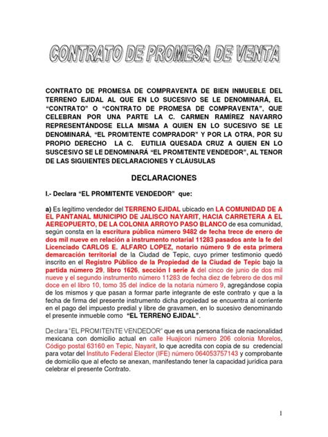 Contrato De Promesa Compraventa Terreno