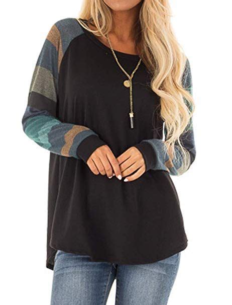 Halife Womens Lightweight Color Block Long Sleeve Loose Fit Pullover