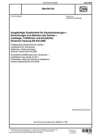 DIN EN 516 2006 DE Vorgefertigte Zubehörteile für Dacheindeckungen