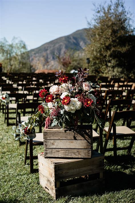 Burgundy Blush And Navy Flowers On Vintage Apple Crates Fall Wedding