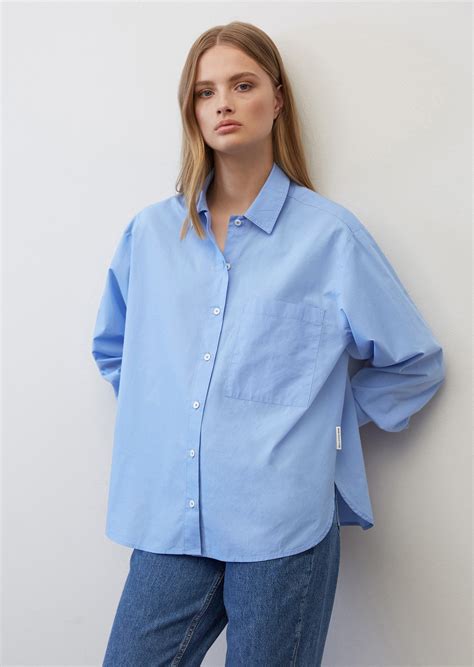 Lässige Oversize Langarm Bluse Aus Organic Cotton Blau Blusen