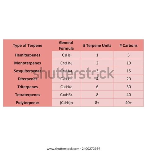 Table Showing Classification Terpenes General Formula Stock Vector