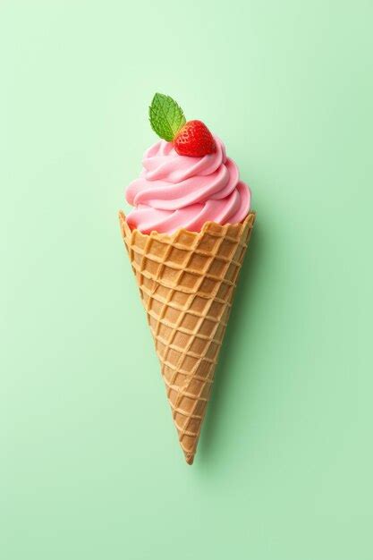 Premium Ai Image Strawberry Ice Cream Cone