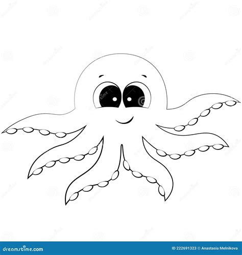 Pulpo Lindo De Dibujos Animados Ilustración De Dibujo En Blanco Y