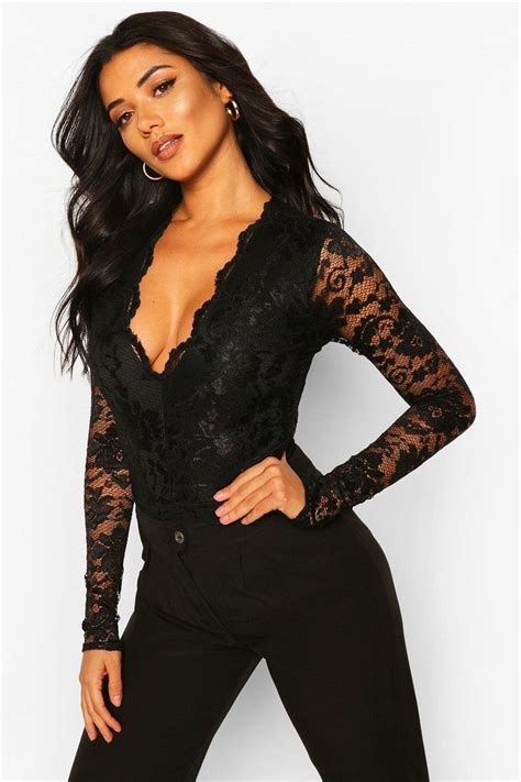 Tall Lace Long Sleeved Bodysuit Lace Bodysuit Outfit Black Lace