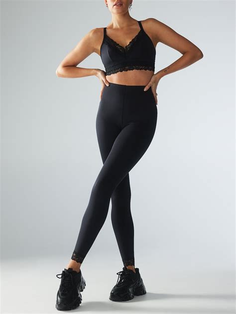 Hotline Lace Trimmed High Waist Legging In Black Savage X Fenty