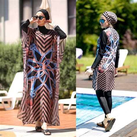 Swimming Suit Muslimah Baju Renang 4 Piece Set Women Plus Size Swimsuit Bikini Striped Pattern