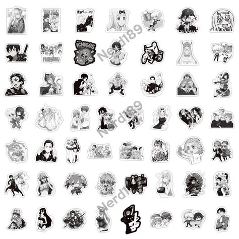 200 Pcs Black And White Anime Sticker Pack Mixed Manga Etsy