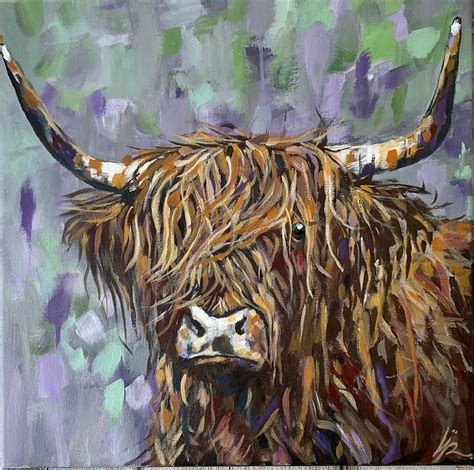 Original Art Highland Cow Acrylic Painting Etsy Uk