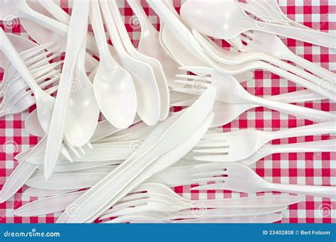 Plastic Forks Knives Spoons Stock Photo Image Of Cloth Mess 23402808