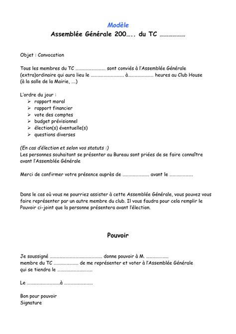 Modèle de convocation à lassemblée générale DOC PDF page 1 sur 1