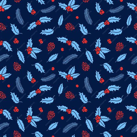 Premium Vector Christmas Seamless Pattern With Holly Leaves And Rowan