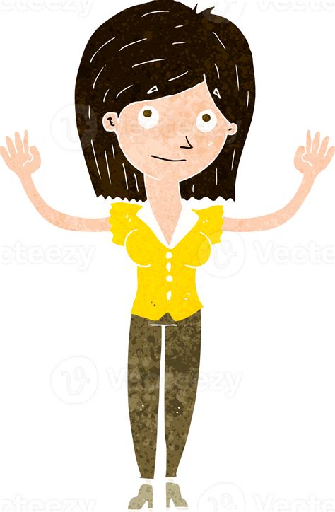 Cartoon Woman Holding Up Hands Png