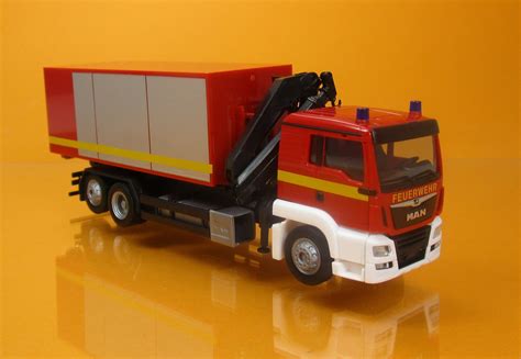 Herpa 093705 MAN TGS L Wechsellader LKW Mit Kran Feuerwehr