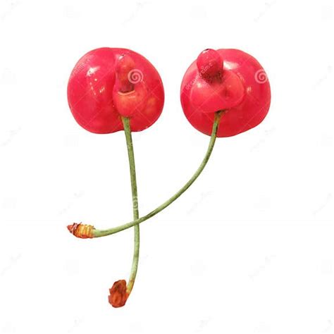 Unusual Mutated Cherry On A Orange Background The Concept Of Gmo
