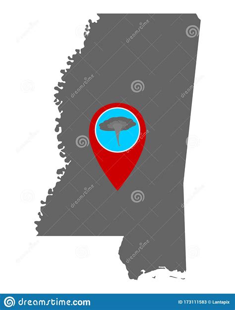 Map of Mississippi and Pin Tornado Warning Stock Vector - Illustration of tornado, pointer ...