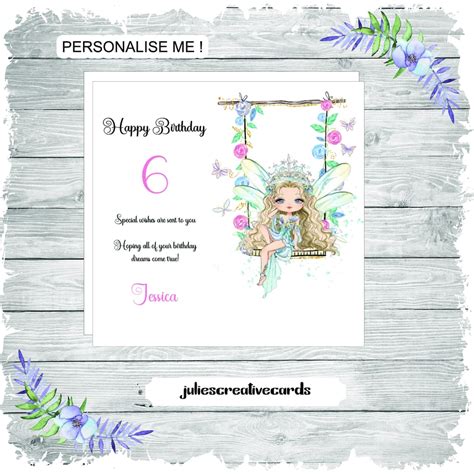 Personalised Fairy Birthday Card Any Age Gorgeous Girl On A Swing