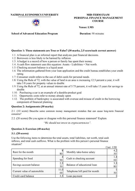 Mid Term Exam Mid Term Exam National Economics University School Of