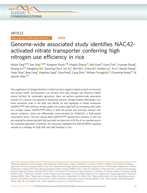 PDF Genome Wide Associated Study Identifies NAC42 Activated Nitrate