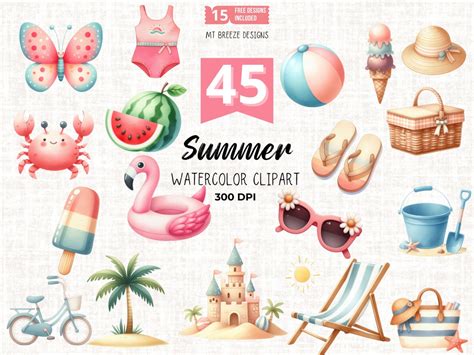 Summer Clipart Set Cute Beach Vacation Holiday Clip Art Png Files