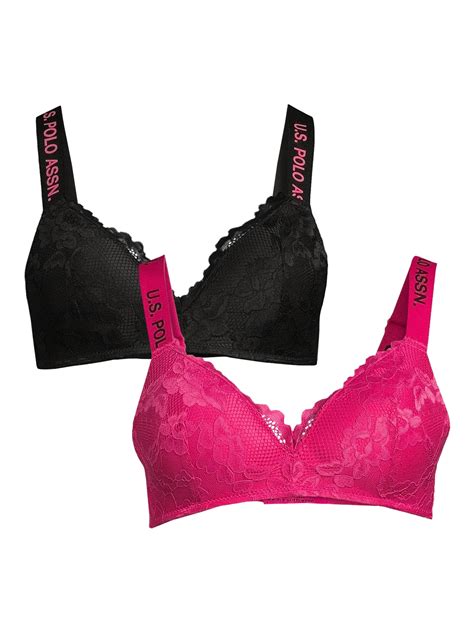 U S Polo Assn Women S Wire Free Lace Bra Set 2 Pack Walmart