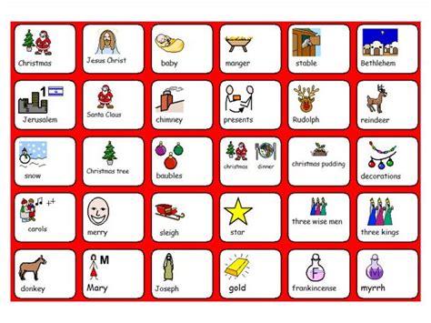 Christmas Symbol And Word Grid Sen And Lower Ability Teaching