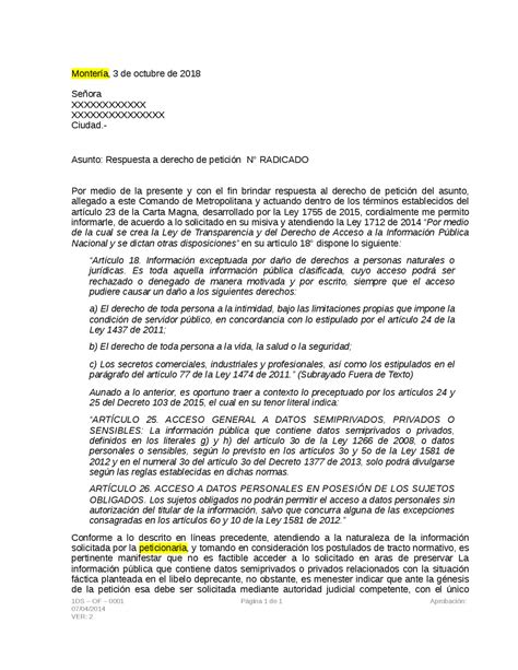 Total 39 Imagen Modelo De Respuesta De Derecho De Peticion Abzlocalmx