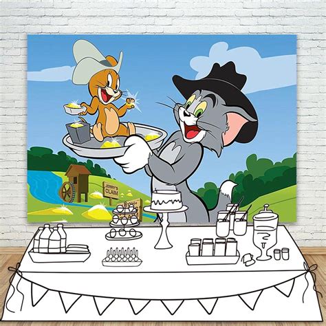 YouRan Happy Birthday Tom And Jerry Party Supplies Backdrop 7x5 Cartoon