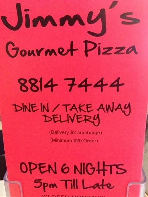 Menu At Jimmys Gourmet Pizza Pizzeria Rouse Hill