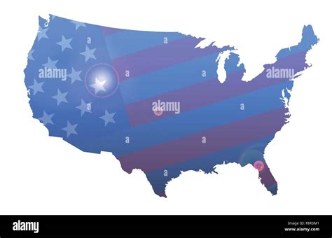 Silhouette Map Of The United States Of America With Reflection And Flag